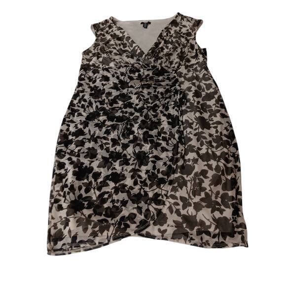 ALFANI Ruched‎ Faux Wrap Dress Floral Plus Size 18W Black Off White V-Neck - Picture 6 of 10